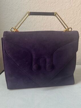Vintage Balenciaga El Cortez Ingles Purple Suede Satchel with Gold hardware